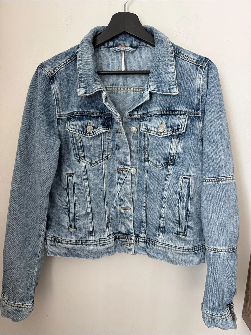 Free People Light Wash Cropped Denim Jacket